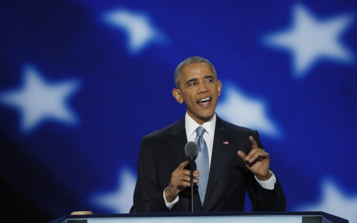 U.S. President Barack Obama speaks on the third night of the Democratic National Convention in Philadelphia, Pennsylvania, U.S. July 27, 2016.