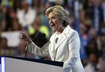 Democratic presidential nominee Hillary Clinton accepts the nomination on the fourth and final night at the Democratic National Convention in Philadelphia, Pennsylvania, U.S. July 28, 2016.