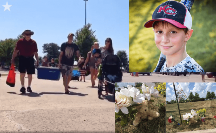 A growing memorial greeted patrons at the Schlitterbahn Kansas City water park three days after the death of Caleb Schwab, 10 (inset) on the Verrückt slide on Wednesday August 10, 2016.