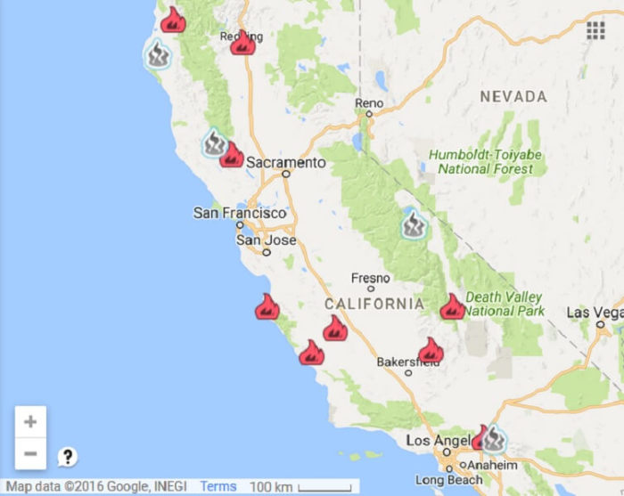 California Statewide Fire Map on August 17, 2016.