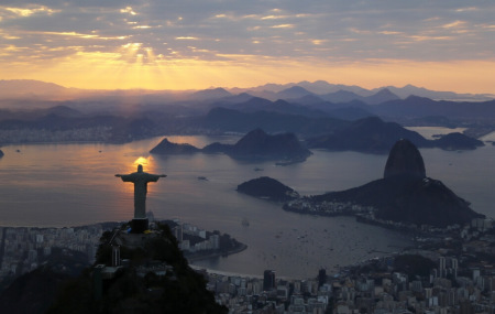 Christ The Redeemer is seen during sunrise in Rio de Janeiro, Brazil, August 2, 2016.