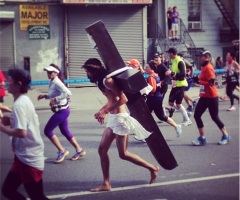 'Jesus' Runs New York Marathon With Cross-Strapped to Back