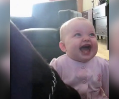 Adorable Baby Girl Laughs Hysterically at Dog Eating Popcorn - Try Not to Laugh! (VIDEO)