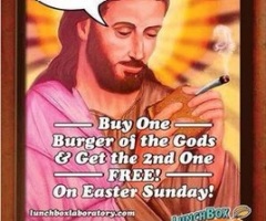 Wash. Restaurant Criticized for Easter Ad Showing Jesus Smoking Marijuana, Eating Cheeseburger