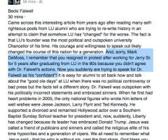 Jerry Falwell Jr.'s Wife Defends Trump Endorsement: Falwell Sr. Also ' Embraced Sinners'