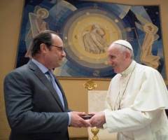 Pope Francis Meets With French President Francois Hollande After ISIS' Brutal Killing of Priest Inside Church