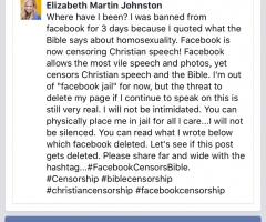 Facebook Suspends Christian Homeschool Mom's Account Over Posts Citing Bible on Homosexuality