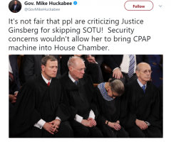 Mike Huckabee Teases Justice Ginsburg for Not Attending Trump's State of the Union