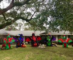 Christian neighbor attempts to slay dragon Christmas yard display 