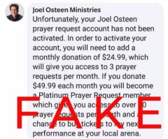 Joel Osteen account offering prayers for money is a scam, Lakewood Church warns  