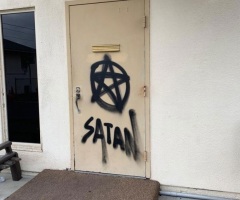 Church vandalized with satanic graffiti after pastor protests Drag Queen Story Hour