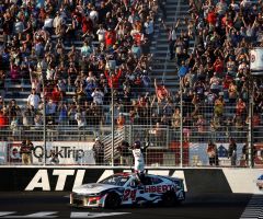 Liberty University car wins NASCAR race in Atlanta; Jerry Falwell Jr. celebrates 