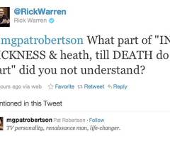 Rick Warren Reacts to Pat Roberton Alzheimer's Comments by Highlighting Marriage Vows