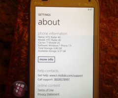 T-Mobile HTC Radar 4G PHOTOS Show Windows Phone 7.5 Mango Surface